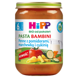 HiPP Danie Bio, pasta bambini, penne z pomidorami, marchewką i cukinią, po 6 miesiącu, 190 g - miniaturka zdjęcia produktu