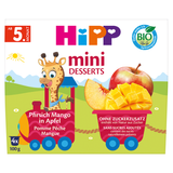 HiPP Mini Deser Bio, jabłko, brzoskwinia, mango, po 5 miesiącu, 4 x 100 g - miniaturka zdjęcia produktu