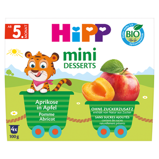 HiPP Mini Deser Bio, jabłko, morela, po 5 miesiącu, 4 x 100 g - zdjęcie produktu
