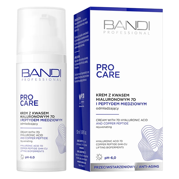 Nieznana Bandi Professional Pro Care, krem przeciwstarzeniowy z kwasem hialuronowym 7D i peptydem miedziowym, 50 ml — Inhaltsstoffe und Bewertung