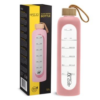 4Fizjo, butelka szklana na wodę w silikonowym etui, motywacyjna, różowa, 1 l - zdjęcie produktu