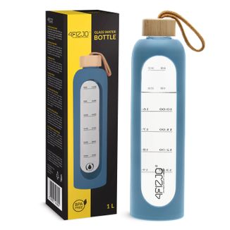 4Fizjo, butelka szklana na wodę w silikonowym etui, motywacyjna, niebieska, 1 l - zdjęcie produktu