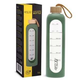 4Fizjo, butelka szklana na wodę w silikonowym etui, motywacyjna, zielona, 1 l - zdjęcie produktu