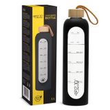 4Fizjo, butelka szklana na wodę w silikonowym etui, motywacyjna, czarna, 1 l - miniaturka zdjęcia produktu