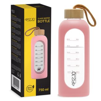 4Fizjo, butelka szklana na wodę w silikonowym etui, motywacyjna, różowa, 750 ml - zdjęcie produktu
