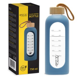 4Fizjo, butelka szklana na wodę w silikonowym etui, motywacyjna, niebieska, 750 ml - zdjęcie produktu