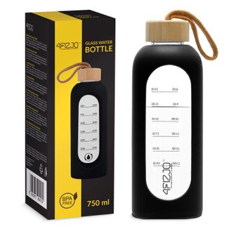 4Fizjo, butelka szklana na wodę w silikonowym etui, motywacyjna, czarna, 750 ml - zdjęcie produktu