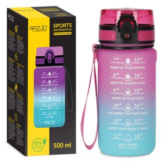 4Fizjo, butelka tritanowa na wodę, bidon motywacyjny, niebiesko-różowy, 500 ml - zdjęcie produktu