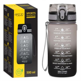 4Fizjo, butelka tritanowa na wodę, bidon motywacyjny, czarno-szary, 500 ml - zdjęcie produktu