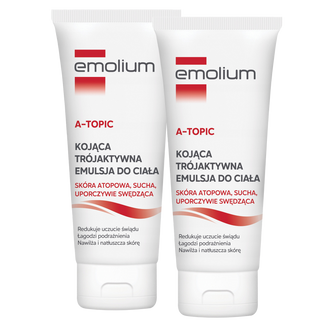 Zestaw Emolium A-Topic, trójaktywna emulsja do ciała do skóry atopowej, suchej i uporczywie swędzącej, od 1 miesiąca, 2 x 200 ml - zdjęcie produktu