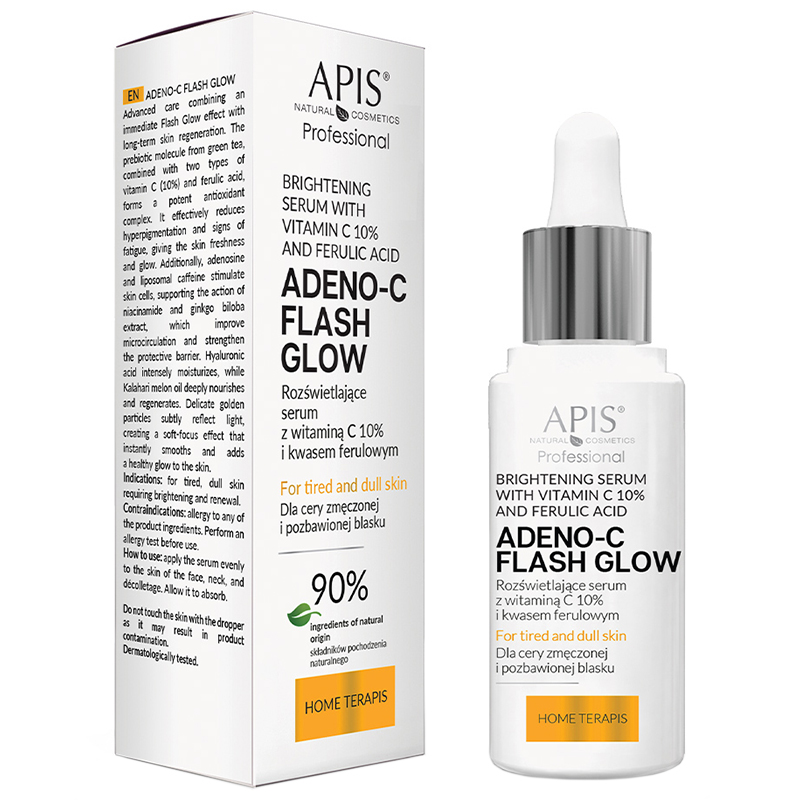 Nieznana Apis Adeno-C Flash Glow, rozświetlające serum do twarzy z witaminą C i kwasem ferulowym, 30 ml