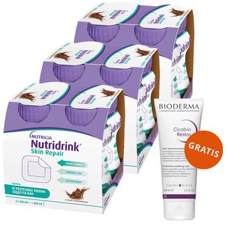 Zestaw Nutridrink Skin Repair, preparat odżywczy, smak czekoladowy, 12 x 200 ml + Bioderma Cicabio Restor, krem, 100 ml gratis - zdjęcie produktu