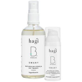 Zestaw Hagi Smart B, naturalny krem do pielęgnacji cery tłustej i trądzikowej z niacynamidem, 50 ml + esencja do twarzy z bawełną, Łagodzenie, 100 ml za 1 grosz - zdjęcie produktu