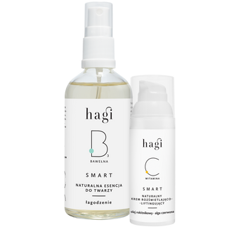 Zestaw Hagi Smart C, naturalny krem rozświetlająco-liftingujący z witaminą C, 50 ml + Smart B, naturalna esencja do twarzy z bawełną, Łagodzenie, 100 ml za 1 grosz - zdjęcie produktu