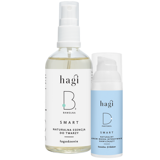 Zestaw Hagi Smart D, naturalny krem-maska intensywnie nawilżający, 50 ml + Smart B, naturalna esencja do twarzy z bawełną, Łagodzenie, 100 ml za 1 grosz - zdjęcie produktu