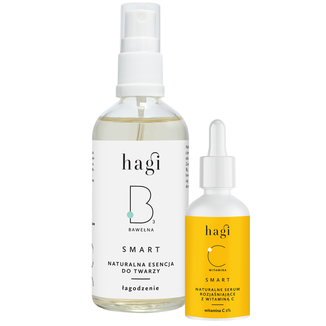 Zestaw Hagi Smart C, naturalne serum rozświetlające z witaminą C 2%, 30 ml + Smart B, naturalna esencja do twarzy z bawełną, Łagodzenie, 100 ml za 1 grosz - zdjęcie produktu