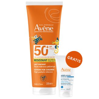 Avene Sun, bardzo wysoka ochrona przeciwsłoneczna, mleczko dla dzieci, SPF 50+, 250 ml + balsam po opalaniu, dla dorosłych i dzieci od 2 lat, 50 ml gratis - zdjęcie produktu