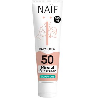 Naif Baby & Kids, mineralny krem przeciwsłoneczny dla dzieci i niemowląt, od urodzenia, SPF 50, nieperfumowany, 100 ml - zdjęcie produktu
