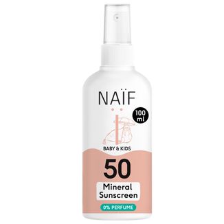 Naif Baby & Kids, mineralny spray przeciwsłoneczny dla dzieci i niemowląt, od urodzenia, SPF 50, nieperfumowany, 100 ml - zdjęcie produktu