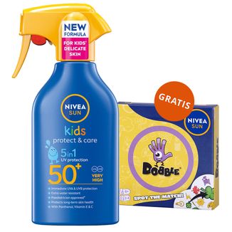 Nivea Sun Kids Protect & Care 5w1, spray ochronny do opalania dla dzieci, SPF 50+, 270 ml + Dobble gra gratis - zdjęcie produktu
