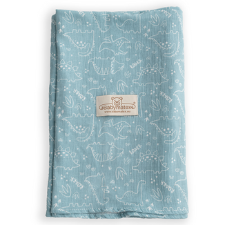 BabyMatex, otulacz muślinowy Muslin Design, 80 cm x 120 cm, zielony w dinozaury - zdjęcie produktu