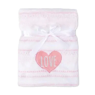 BabyMatex, kocyk z mikrofibry z haftem Ricco, 75 cm x 100 cm, biało-różowy z sercem - zdjęcie produktu