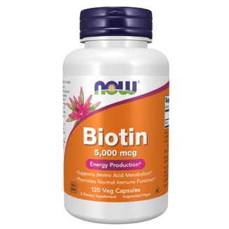 Now Foods Biotin, biotyna 5000 µg, 120 kapsułek wegetariańskich - zdjęcie produktu