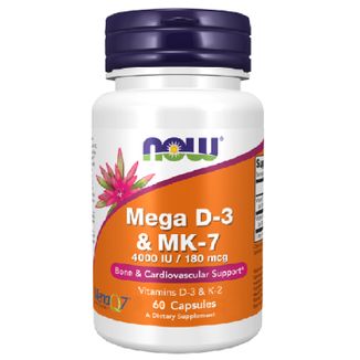 Now Foods Mega D-3 & Mk-7, witaminy D3 i K2, 60 kapsułek - zdjęcie produktu