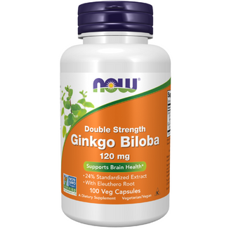 Now Foods Double Strenght Ginkgo Biloba 120 mg, milorząb japoński, 100 kapsułek wegańskich - zdjęcie produktu