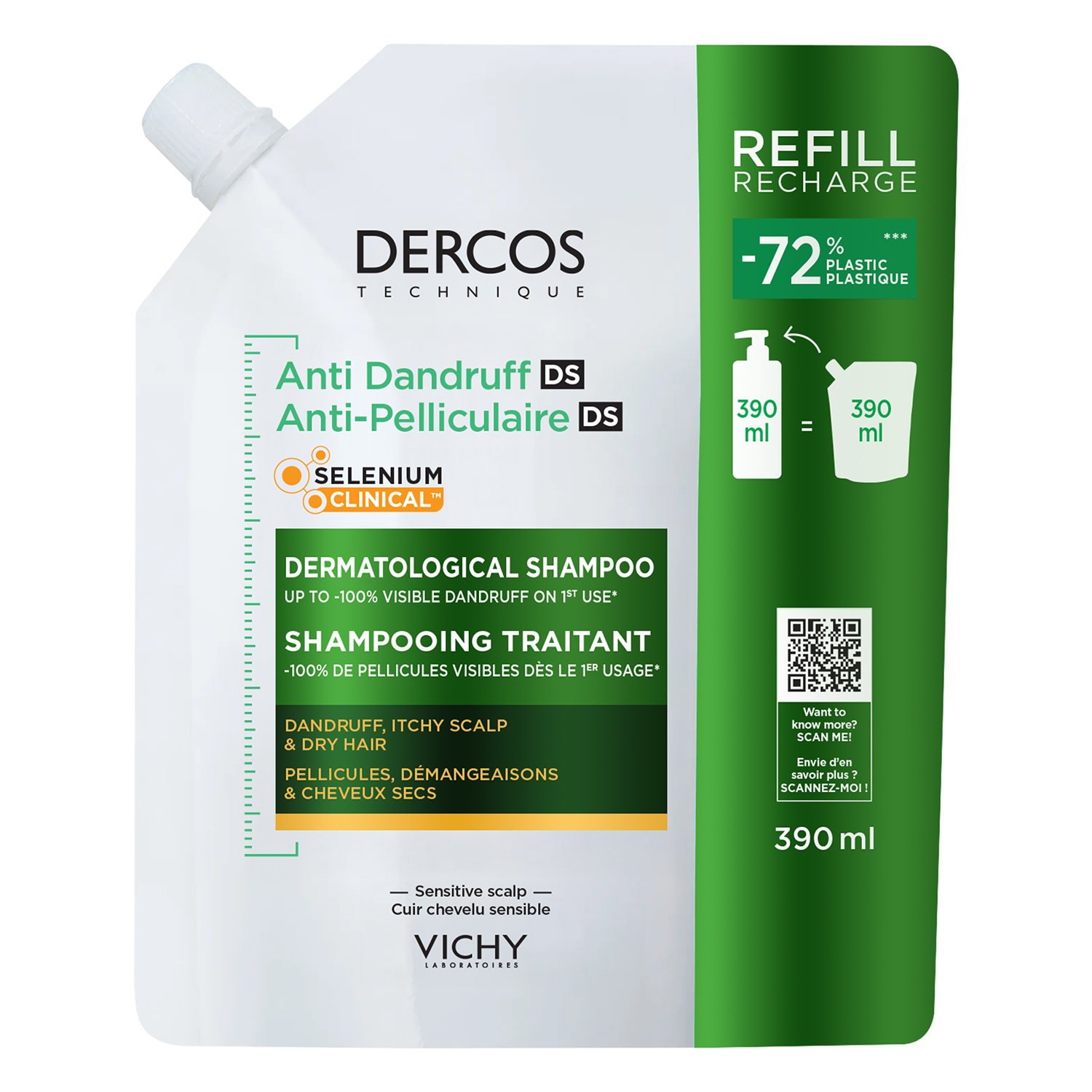 Vichy Vichy Dercos Anti Dandruff DS, Anti-Schuppen-Shampoo, Haar trocken, Nachfüllpackung, 390 ml — Inhaltsstoffe und Bewertung