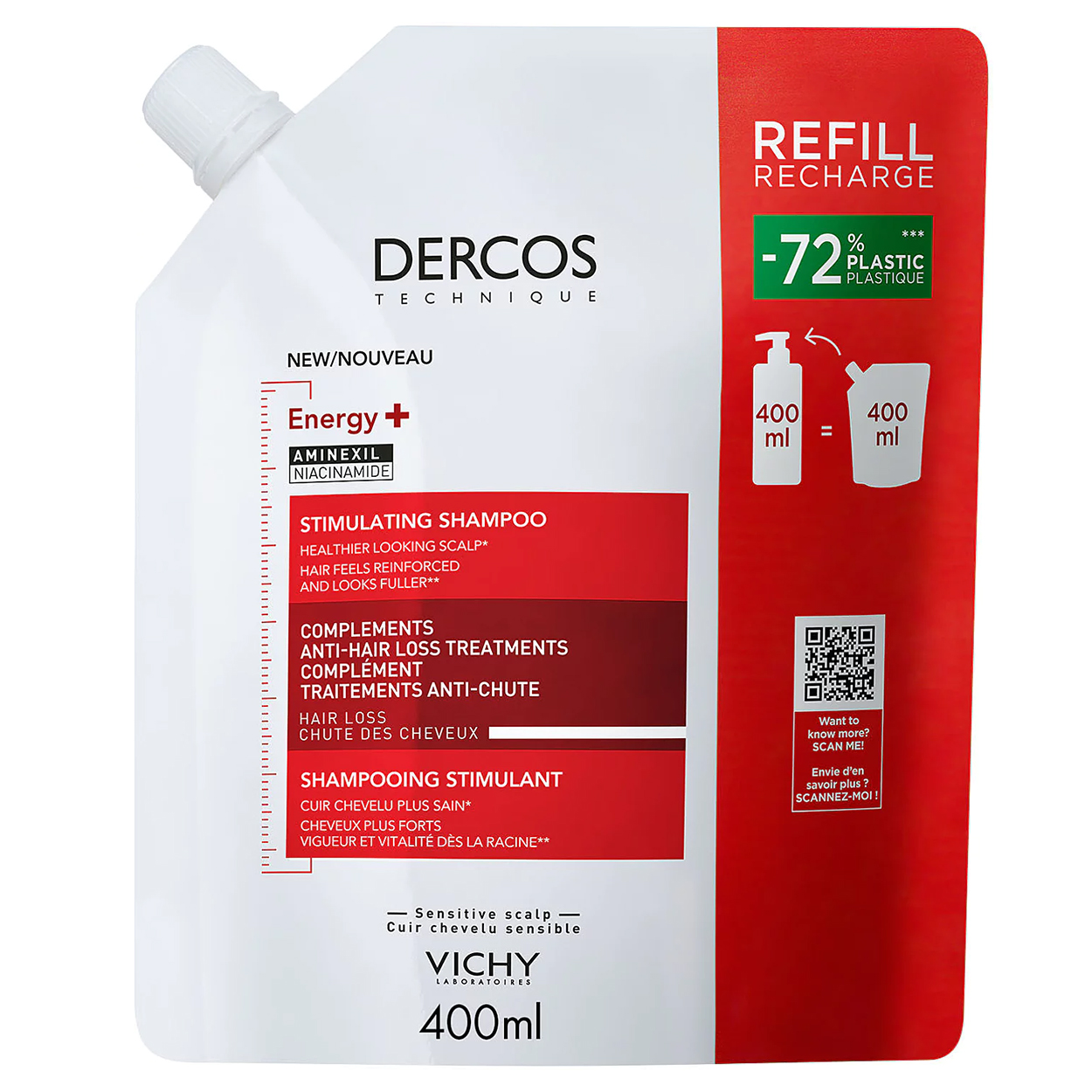 Vichy Vichy Dercos Energy+, Shampoo kräftigend Haar, Nachfüllpackung, 400 ml — Inhaltsstoffe und Bewertung