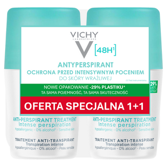 Vichy, antyperspirant roll-on, kuracja przeciw nadmiernemu poceniu, 48 h, 2 x 50 ml - zdjęcie produktu