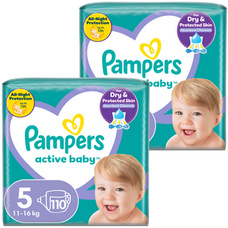 Zestaw Pampers Active Baby, pieluchy, rozmiar 5, 11-16 kg, 2 x 110 sztuk - zdjęcie produktu