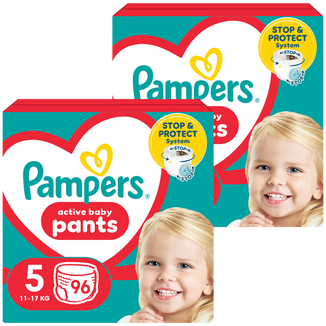 Zestaw Pampers Pants, pieluchomajtki, rozmiar 5, 12-17 kg, 2 x 96 sztuk - zdjęcie produktu