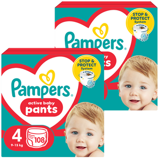 Zestaw Pampers Pants, pieluchomajtki, rozmiar 4, 9-15 kg, 2 x 108 sztuk - zdjęcie produktu