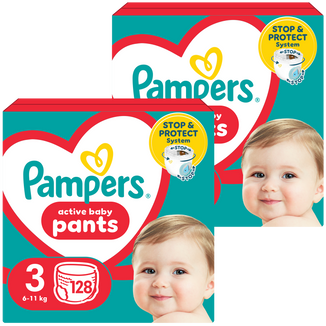Zestaw Pampers Pants, pieluchomajtki, rozmiar 3, 6-11 kg, 2 x 128 sztuk - zdjęcie produktu