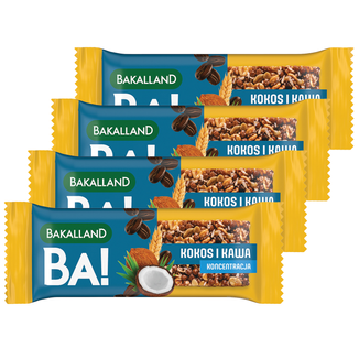 Zestaw Bakalland BA! Baton zbożowy, kokos i kawa, koncentracja, 4 x 35 g - zdjęcie produktu