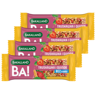 Zestaw Bakalland BA! Baton zbożowy, truskawka i quinoa, bez dodatku cukru, 4 x 30 g - zdjęcie produktu