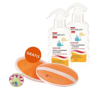 Zestaw Emolium Suncare, spray ochronny dla dzieci od 1 roku życia, SPF 50+, 2 x 175 ml + gra plażowa "złap piłkę" gratis - zdjęcie produktu