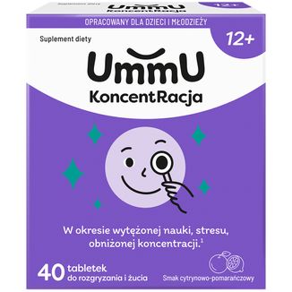 UmmU KoncentRacja, dla dzieci od 12 lat, 40 tabletek USZKODZONE OPAKOWANIE UmmU KoncentRacja, dla dzieci od 12 lat, 40 tabletek USZKODZONE OPAKOWANIE - zdjęcie produktu
