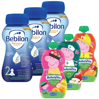 Zestaw Bebilon Advance Pronutra 2, mleko następne gotowe do spożycia, po 6 miesiącu, 3 x 200 ml + BoboVita mus owocowy, 3 x 100 g - zdjęcie produktu