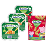 Zestaw BoboVita Świnka Peppa Ciasteczka pszenno-orkiszowe, po 1 roku, 150 g + obiadek, 3 x 250 g - miniaturka zdjęcia produktu