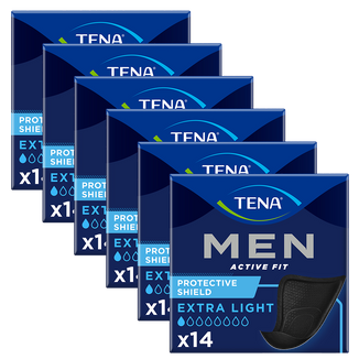 Zestaw Tena Men Active Fit, wkładki anatomiczne dla mężczyzn, Extra Light Black, 6 x 14 sztuk - zdjęcie produktu