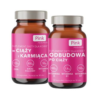 Zestaw Pink Mama W ciąży i karmiąca, 30 kapsułek + Odbudowa po ciąży, 30 kapsułek - zdjęcie produktu