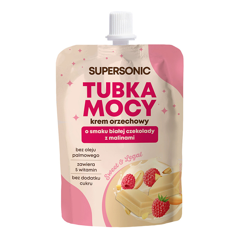 Supersonic Supersonic Tubka Mocy, krem orzechowy, smak biała czekolada z malinami, 50 g