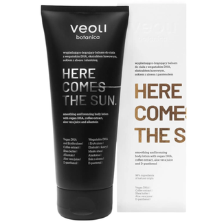 Veoli Botanica Here Comes The Sun, wygładzająco-brązujący balsam do ciała z wegańskim DHA, ekstraktem kawowym, sokiem z aloesu i pantenolem, 200 ml - zdjęcie produktu