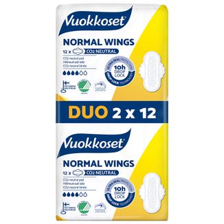 Vuokkoset White, podpaski ze skrzydełkami, Normal, 2 x 12 sztuk - zdjęcie produktu