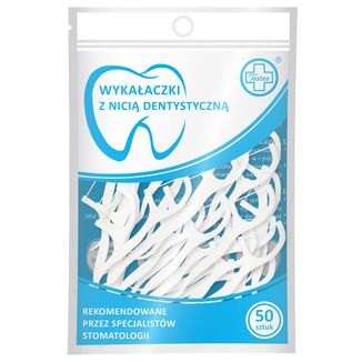 Testeo, wykałaczki z nicią dentystyczną, białe, 50 sztuk - zdjęcie produktu