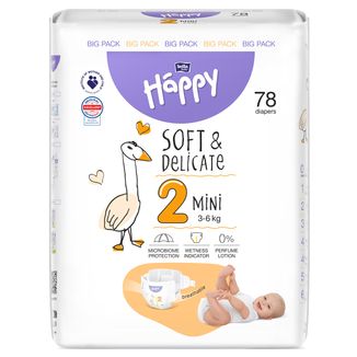 Bella Baby Happy, pieluchy, rozmiar 2 Mini, 3-6 kg, 78 sztuk - zdjęcie produktu