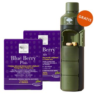Zestaw New Nordic Blue Berry Plus, 2 x 120 tabletek + bidon z szufladkami na lekarstwa gratis - zdjęcie produktu